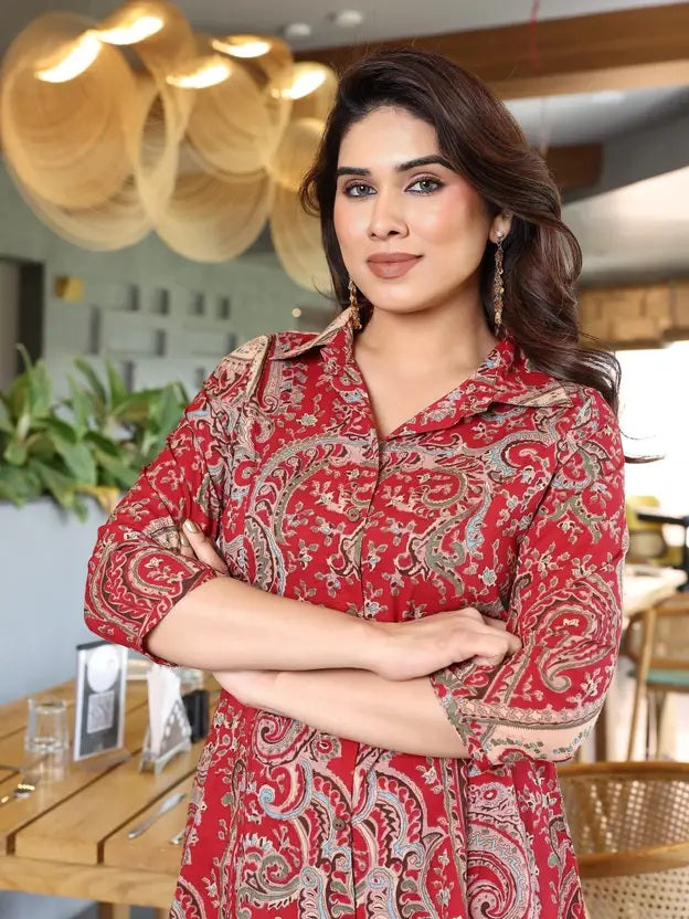 Red Utsav Cotton Co-ord Set