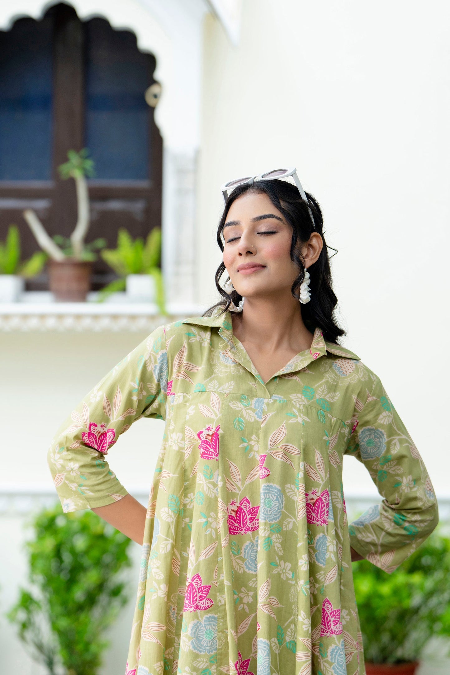 Pure Cotton Pista Green Kumodini Dress For Women