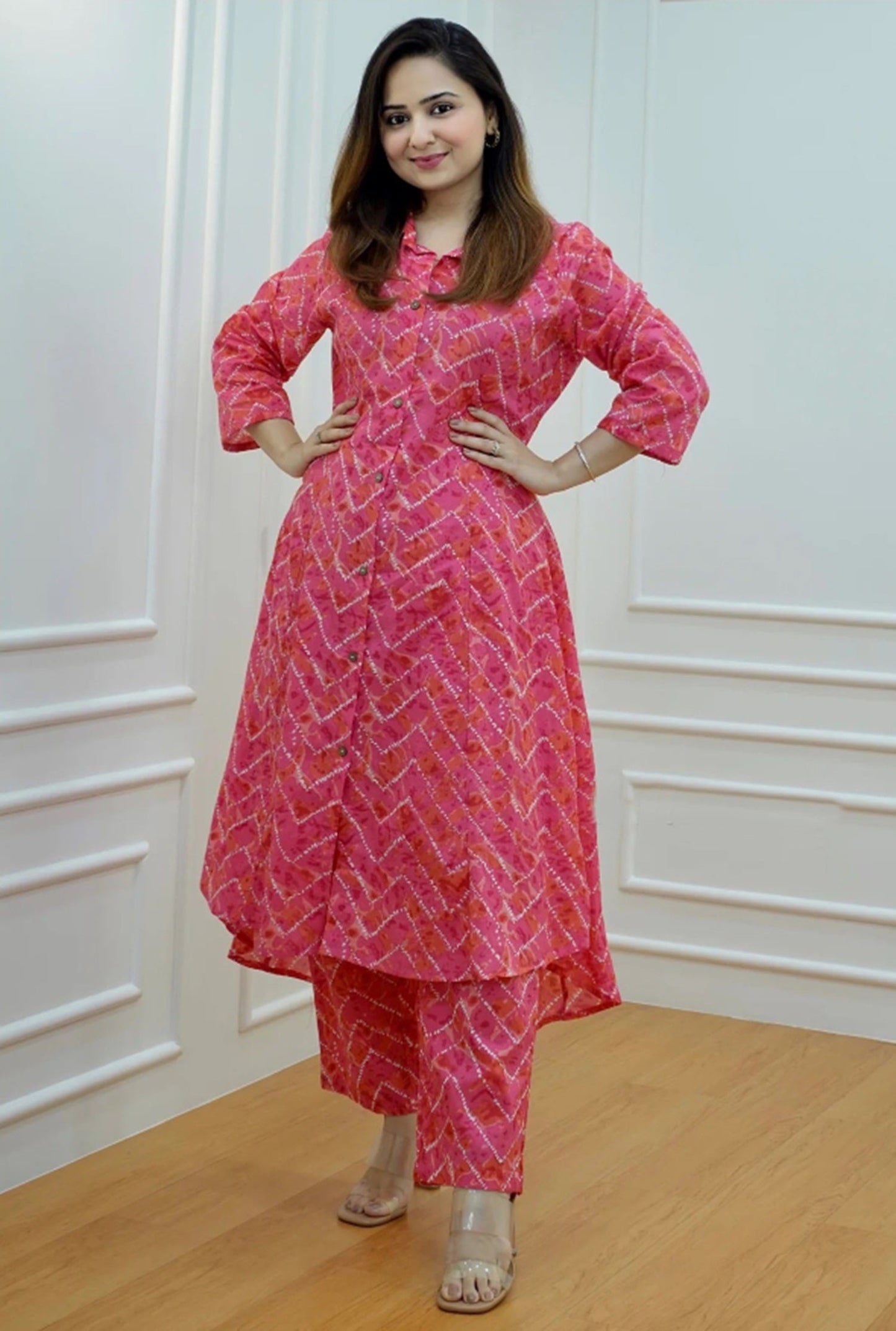 Pure Cotton Floral Print Ethnic Cord Set With Kurta And Palazzo For Women