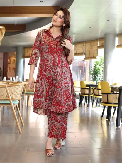 Red Utsav Cotton Co-ord Set