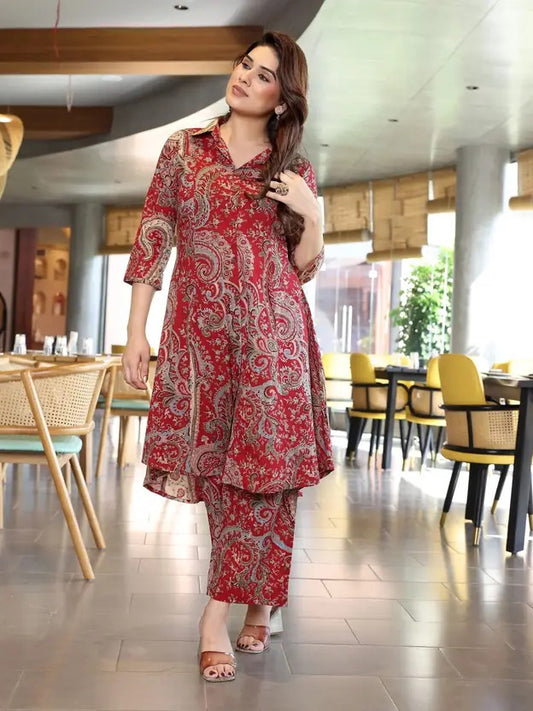 Red Utsav Cotton Co-ord Set