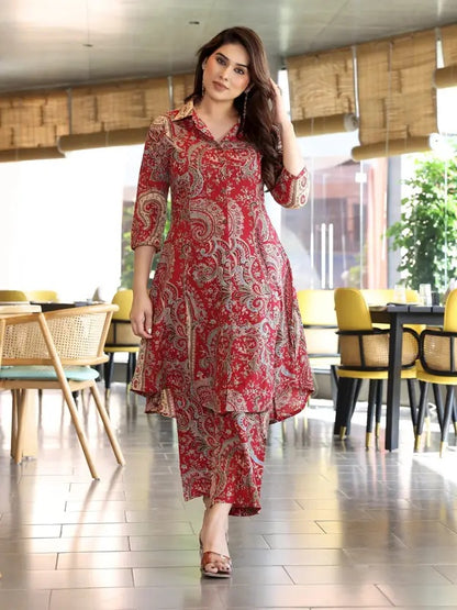 Red Utsav Cotton Co-ord Set
