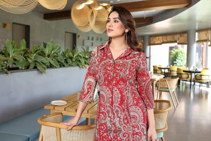 Red Utsav Cotton Co-ord Set