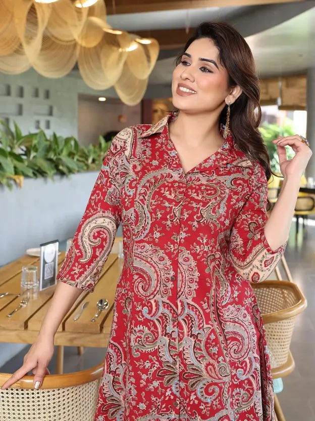 Red Utsav Cotton Co-ord Set
