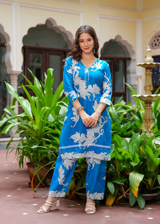 Blue Stylish Pure Cotton Cord Set