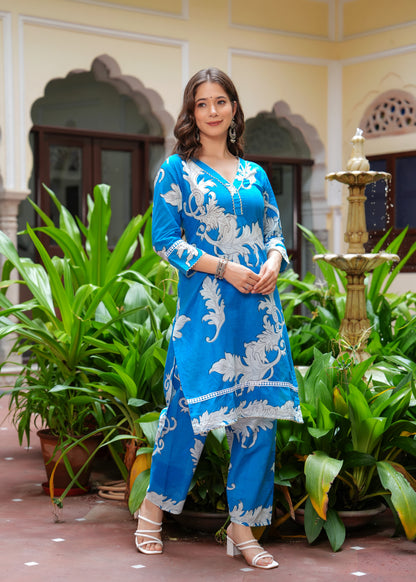Blue Stylish Pure Cotton Cord Set
