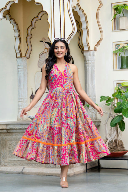 Pure Cotton Stylish Mandana Pink Dress For Women