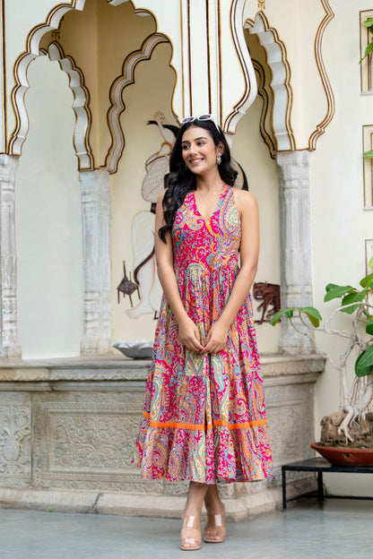 Pure Cotton Stylish Mandana Pink Dress For Women