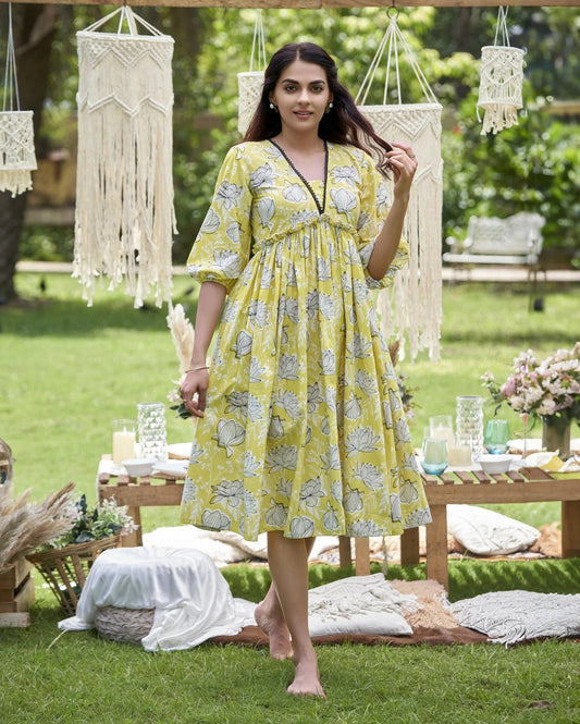 Posh Delight Green Cotton Dress For Women