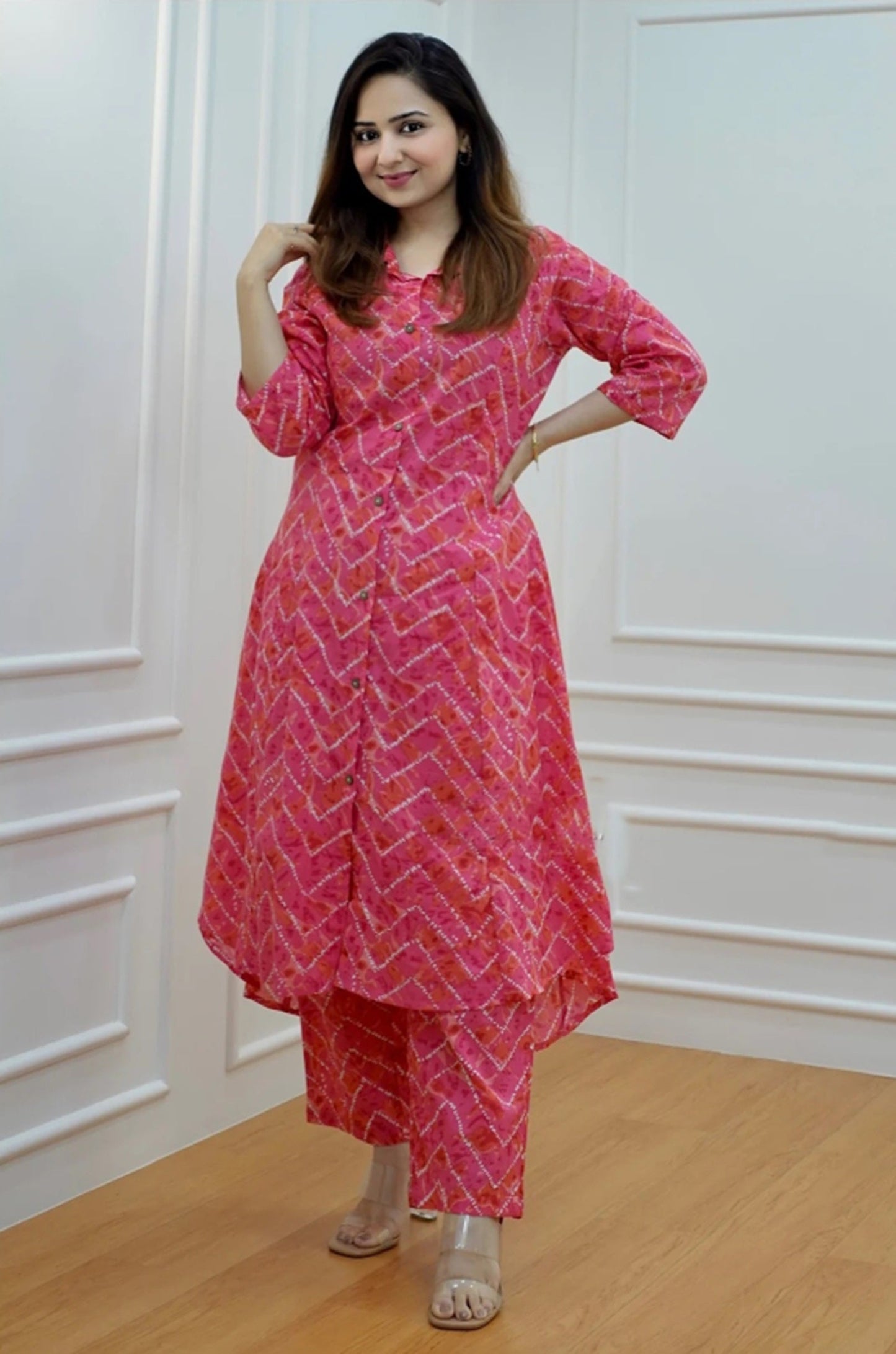 Pure Cotton Floral Print Ethnic Cord Set With Kurta And Palazzo For Women