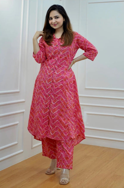 Pure Cotton Floral Print Ethnic Cord Set With Kurta And Palazzo For Women