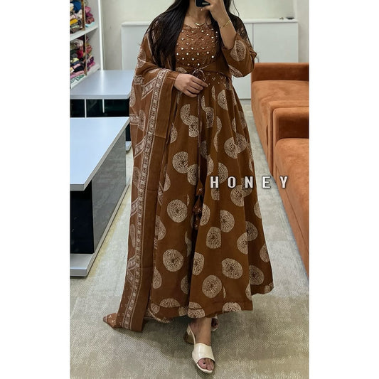 Libas Cocoa Brown Mirror Work Anarkali Set