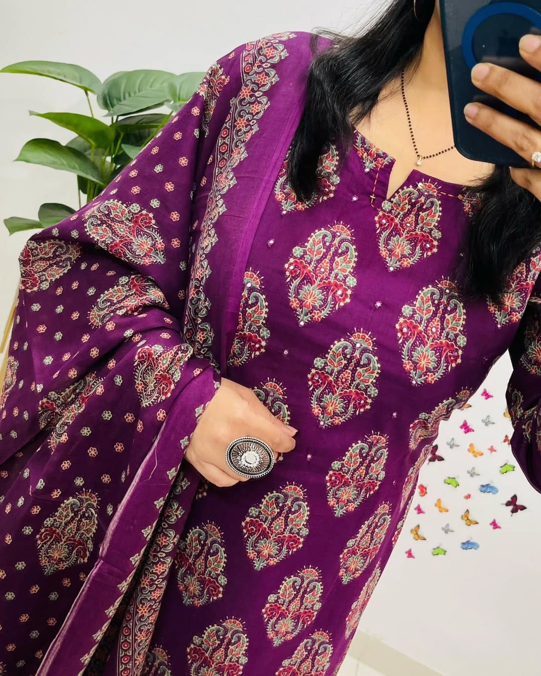 Biba Royal Purple Ethnic Cotton Suit Set