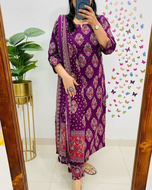 Biba Royal Purple Ethnic Cotton Suit Set