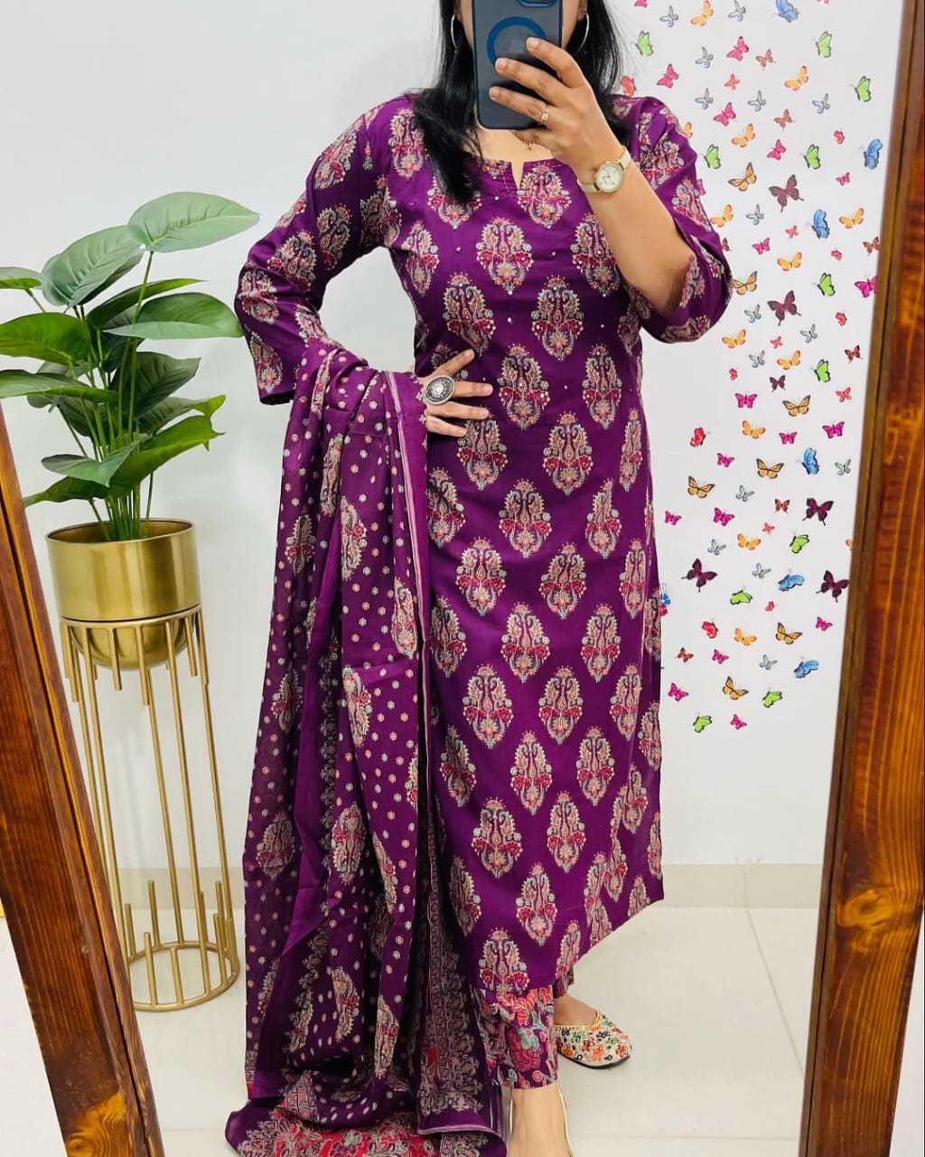 Biba Royal Purple Ethnic Cotton Suit Set