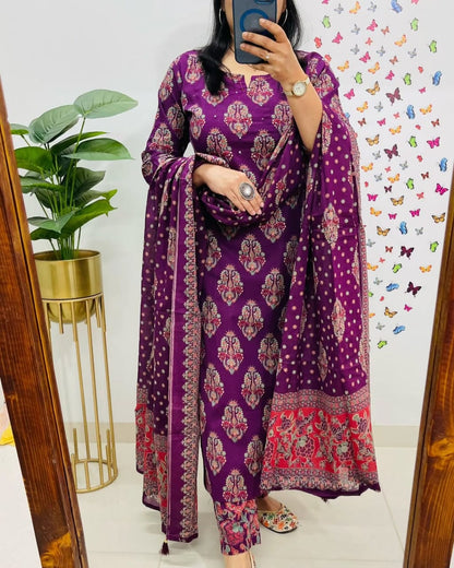 Biba Royal Purple Ethnic Cotton Suit Set