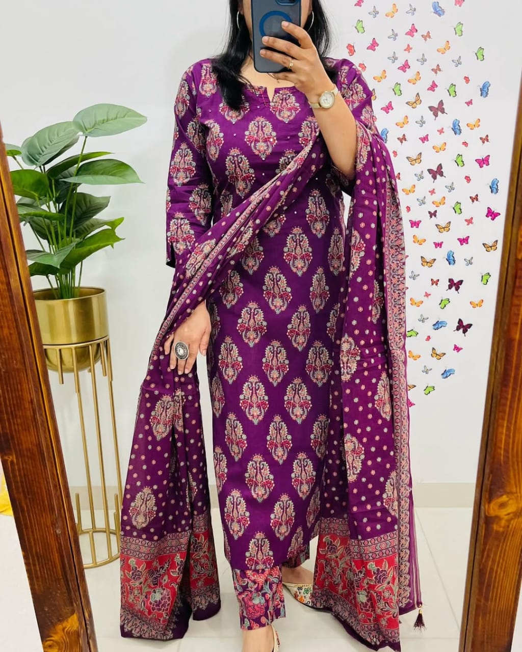 Biba Royal Purple Ethnic Cotton Suit Set