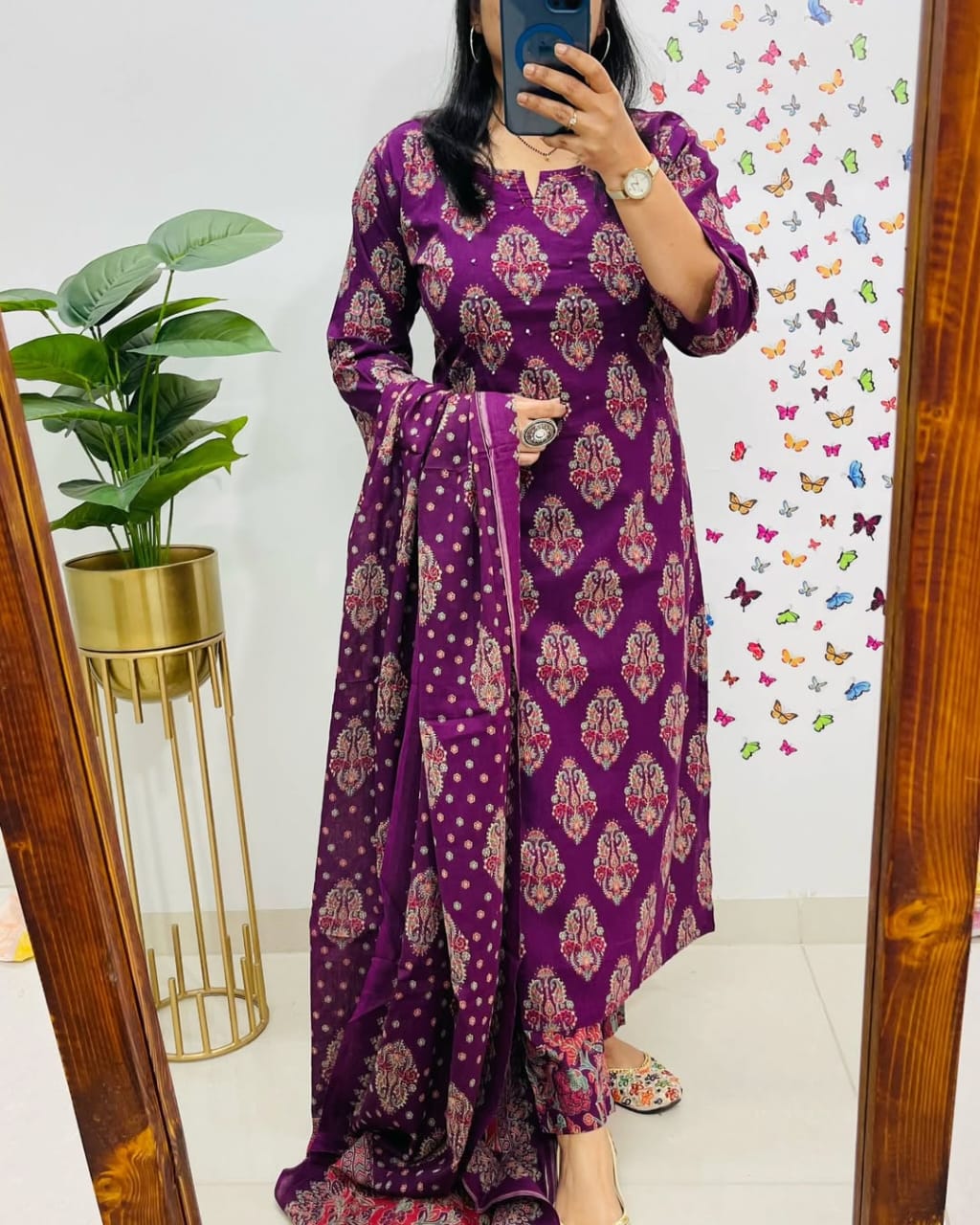 Biba Royal Purple Ethnic Cotton Suit Set