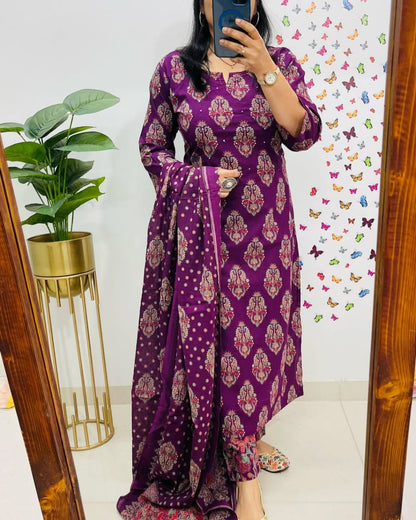 Biba Royal Purple Ethnic Cotton Suit Set