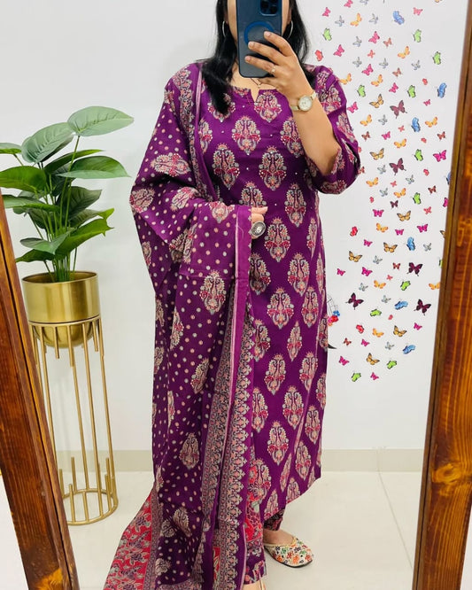 Biba Royal Purple Ethnic Cotton Suit Set