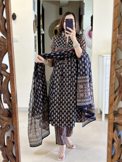 Blue Kurta And Pant With Dupatta Set For Women
