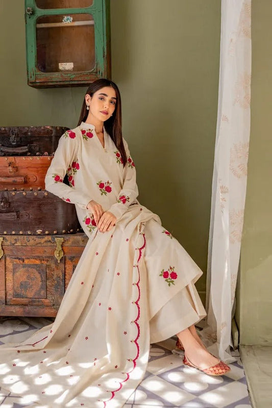 Cream Kurta And Pant With Dupatta For Women
