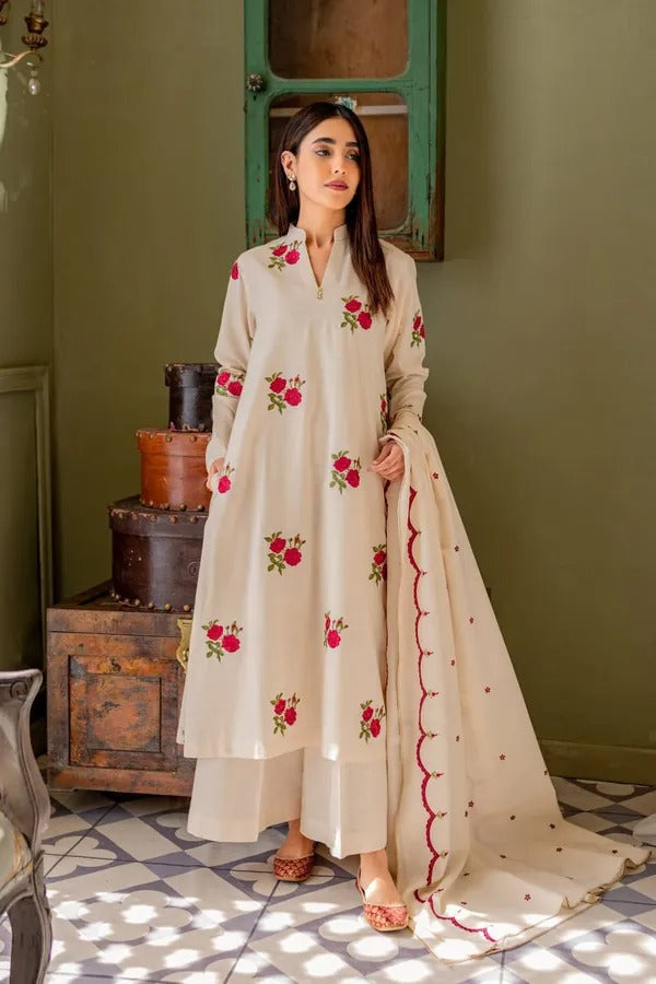 Cream Kurta And Pant With Dupatta For Women
