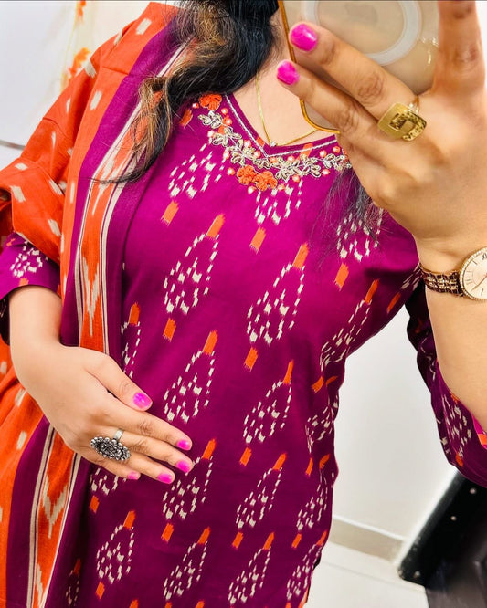 Pink Multi Printed Kurta And Pant With Dupatta For Women