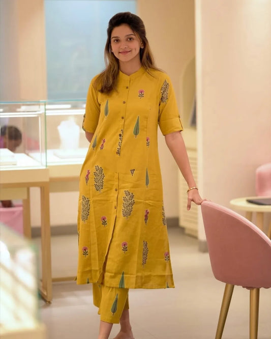 Yellow Pure Cotton Co-Ord Set