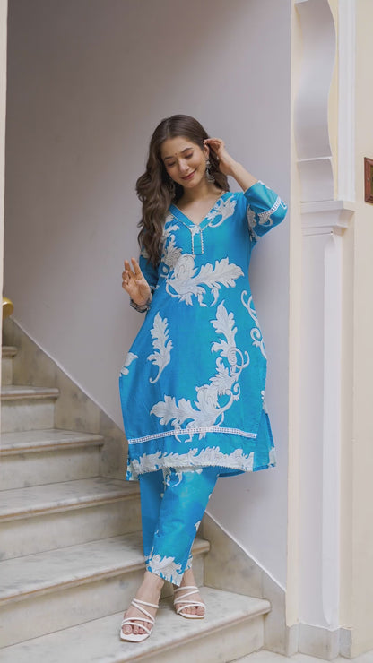 Blue Stylish Pure Cotton Cord Set